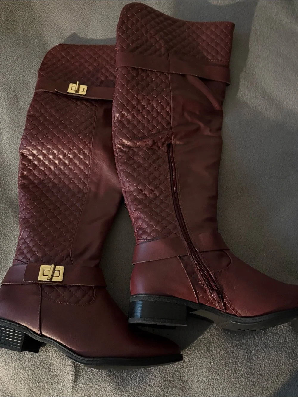 Shoe Dazzle Quilted Over-the-Knee Boots - Burgundy